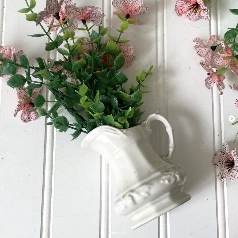Antique Red Cliff Ironstone Creamer White Cottage Core Granny Farmhouse